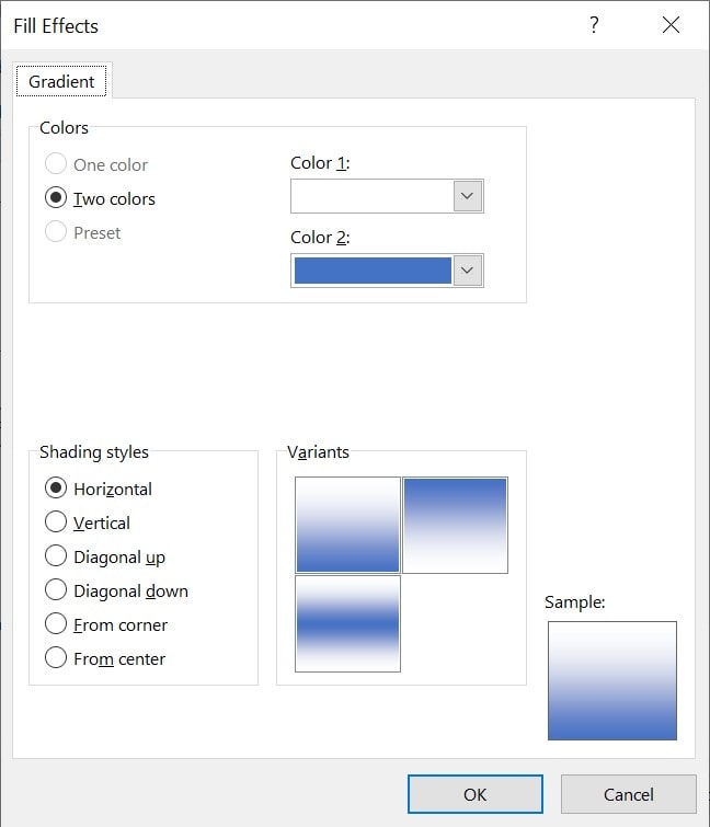 Excel Fill Effects Box