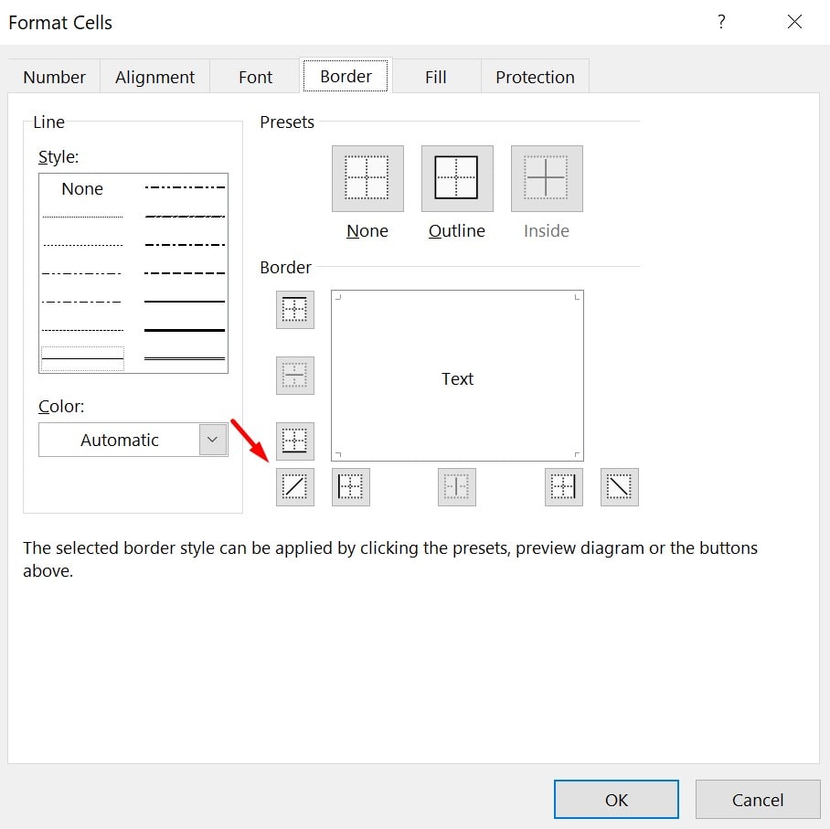 Format Cells with Diagonal Border in Excel