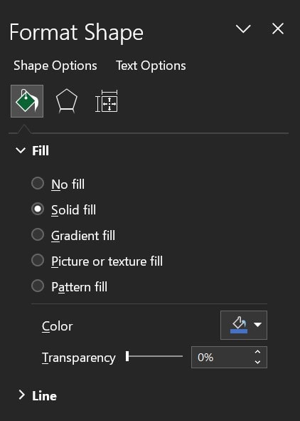 Format Shape Pane in Excel