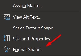 Format Shape Right Click Menu Item in Excel