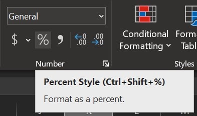 Percent Style Focus Excel