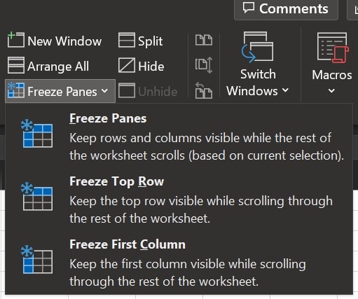 Freeze Panes Section Excel