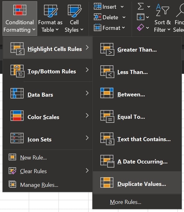 Excel Conditional Formatting Duplicate Values