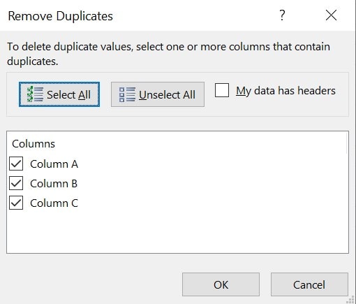 Remove Duplicates Window in Excel